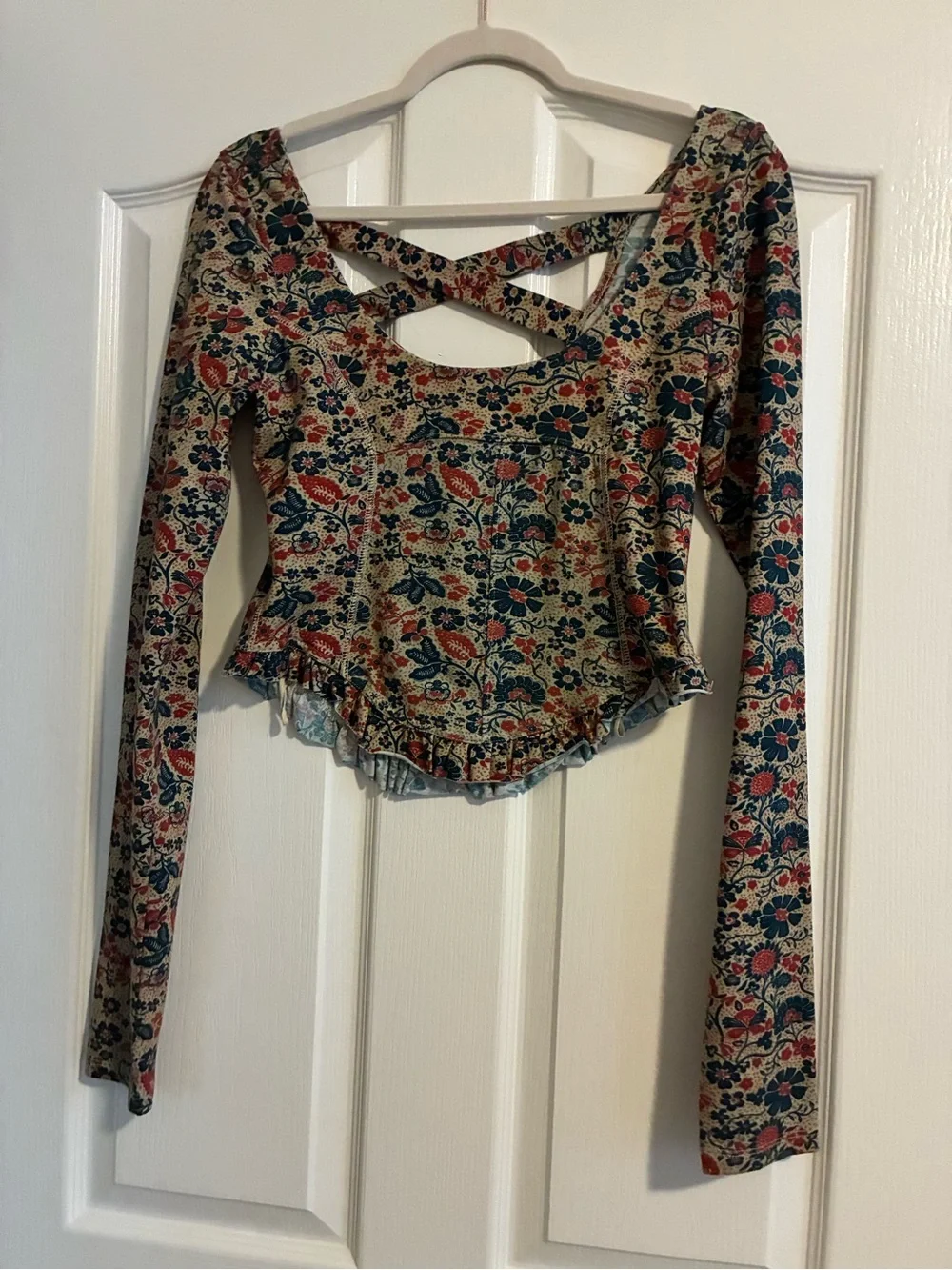 Free People NWT Melanie Cross Back Cottagecore Floral Top Size M earthy
